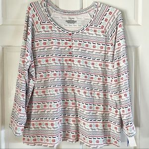 Sleep Sense Women’s Dog & Snowflake Holiday Long Sleeve Pajama Shirt  NWOT